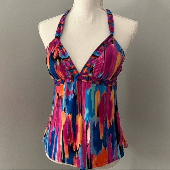 Jantzen Tankini Swim Top Womens Size 8 geometric Pattern Lightly Padded. NWOT - Picture 1 of 9